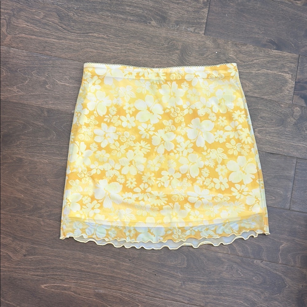 Forever 21 Yellow and White High-Low Pencil Skirt